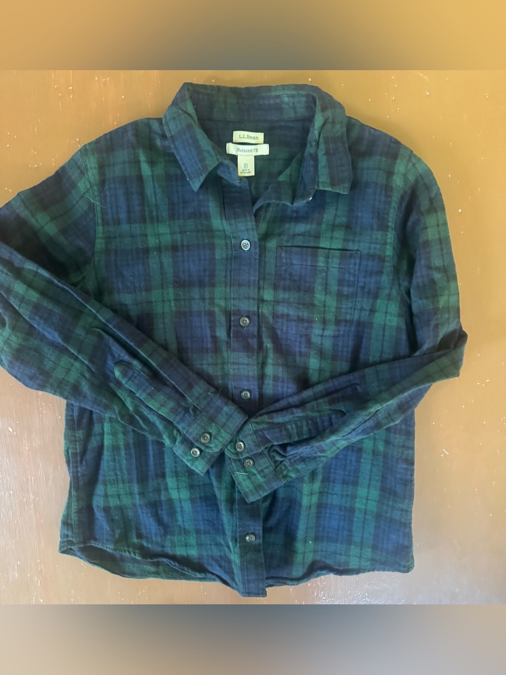 Women’s L.L. Bean Green and Blue Plaid Button Down Long Sleeve Shirt - XS